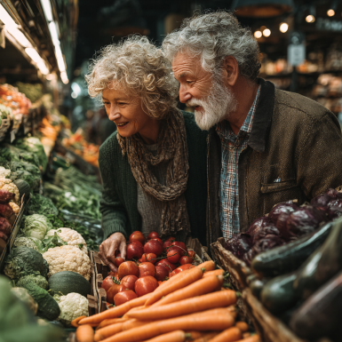 Щаслива літня пара готує здорову їжу разом