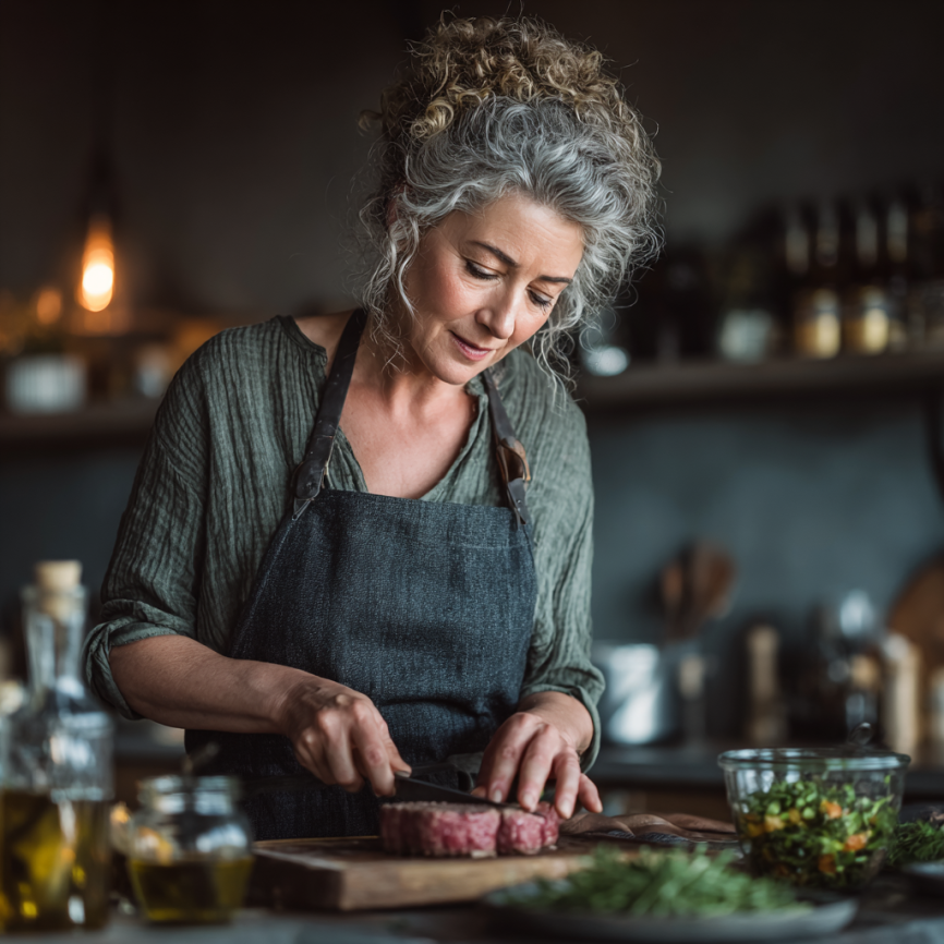 Активні літні люди на кухні готують корисний обід